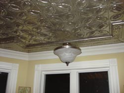 Tin ceilings are popular to add depth and texture to a room, simulating years gone by