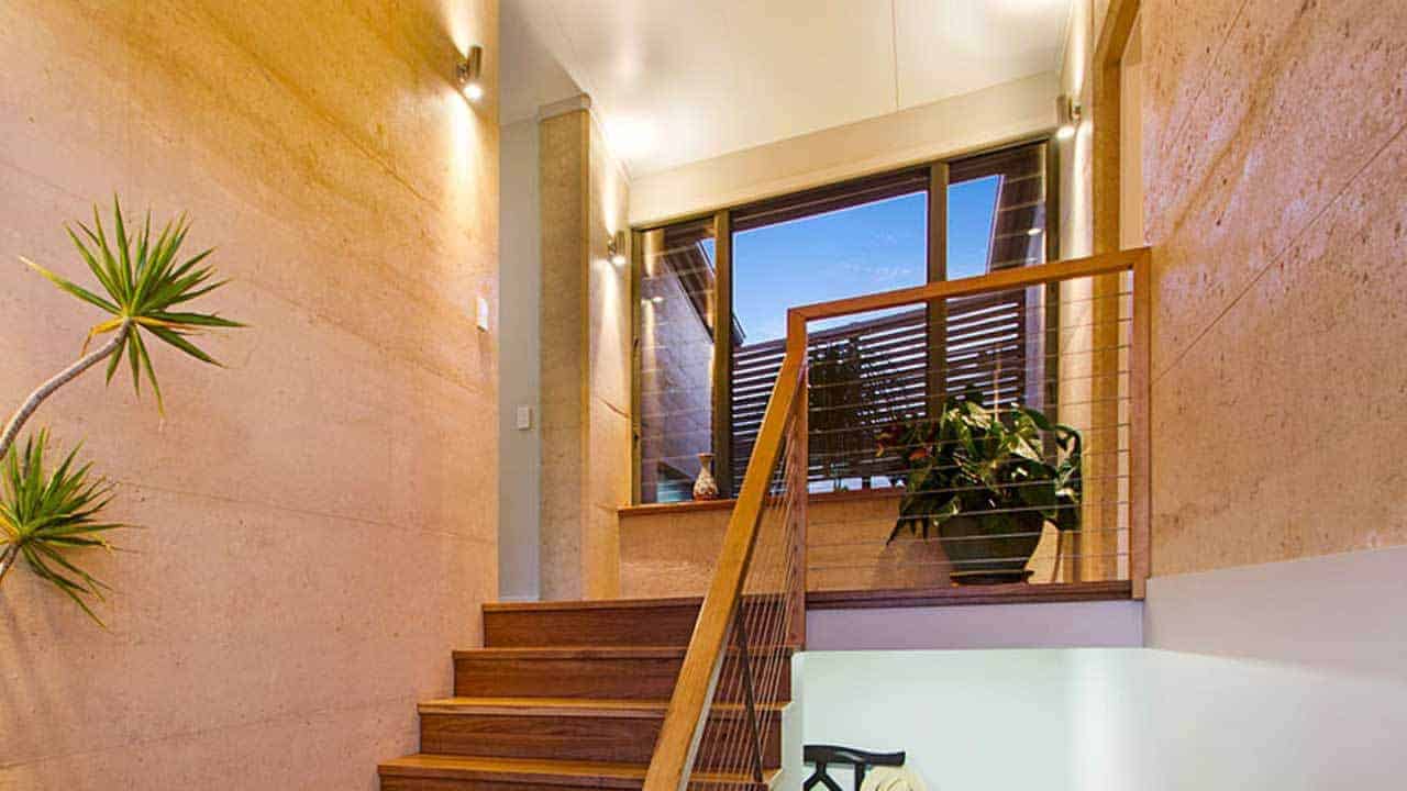 the interior of a rammed earth house built by RammedEarthConstructions.com in Australia