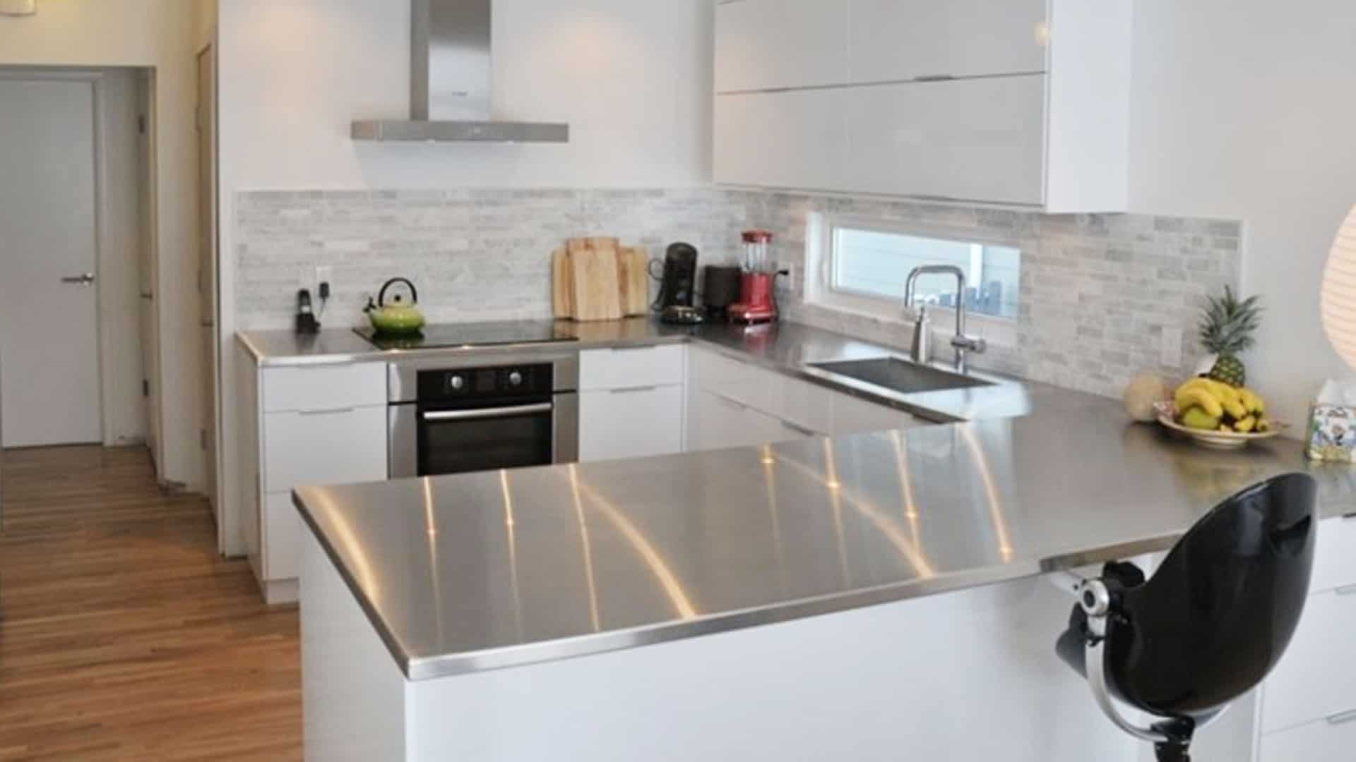 Stainless steel countertops just like restaurants, good value when looking for budget countertop materials