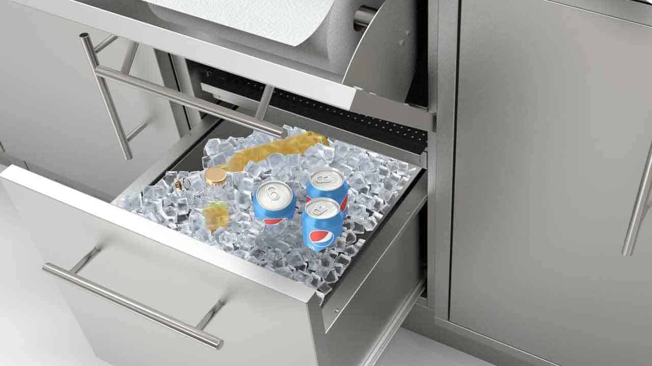 outdoor kitchen ideas should include an ice drawer for drinks