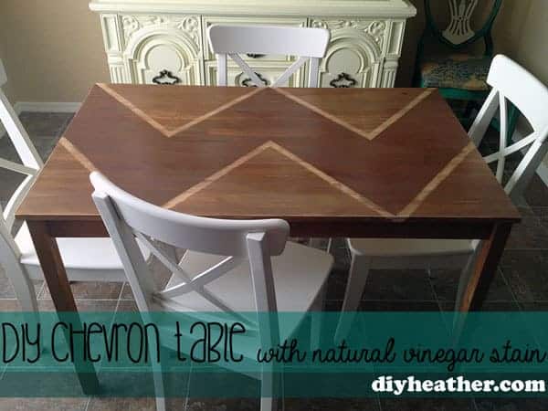 lovely wood stain table in a chevron design, a DIY project