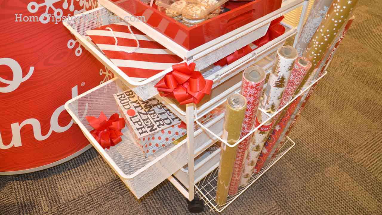 Wrapping paper organizer that also holds ribbon, scissors, tap, cards & so much more ...