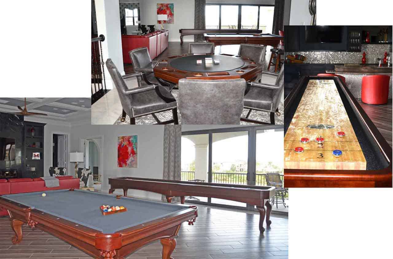 Many family vacation resorts have a game room in their clubhouse & here, it's all right in the house