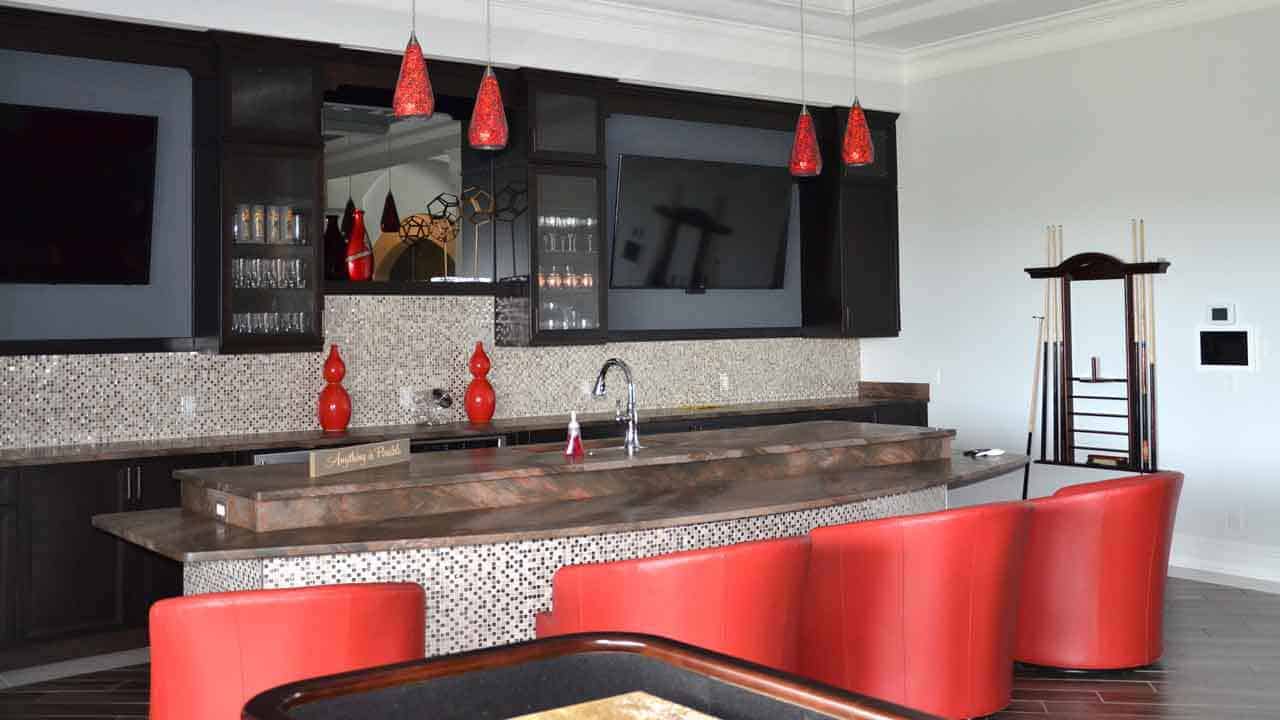 you don't have to go anywhere for a pool table & bar at this custom family vacation home