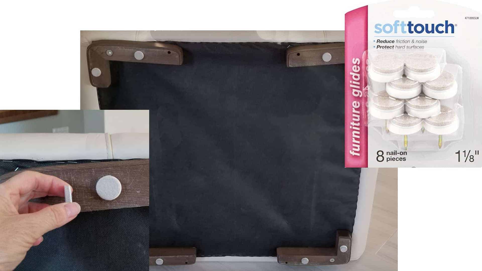 collage showing why SoftTouch furniture glides not one piece as packaging implies
