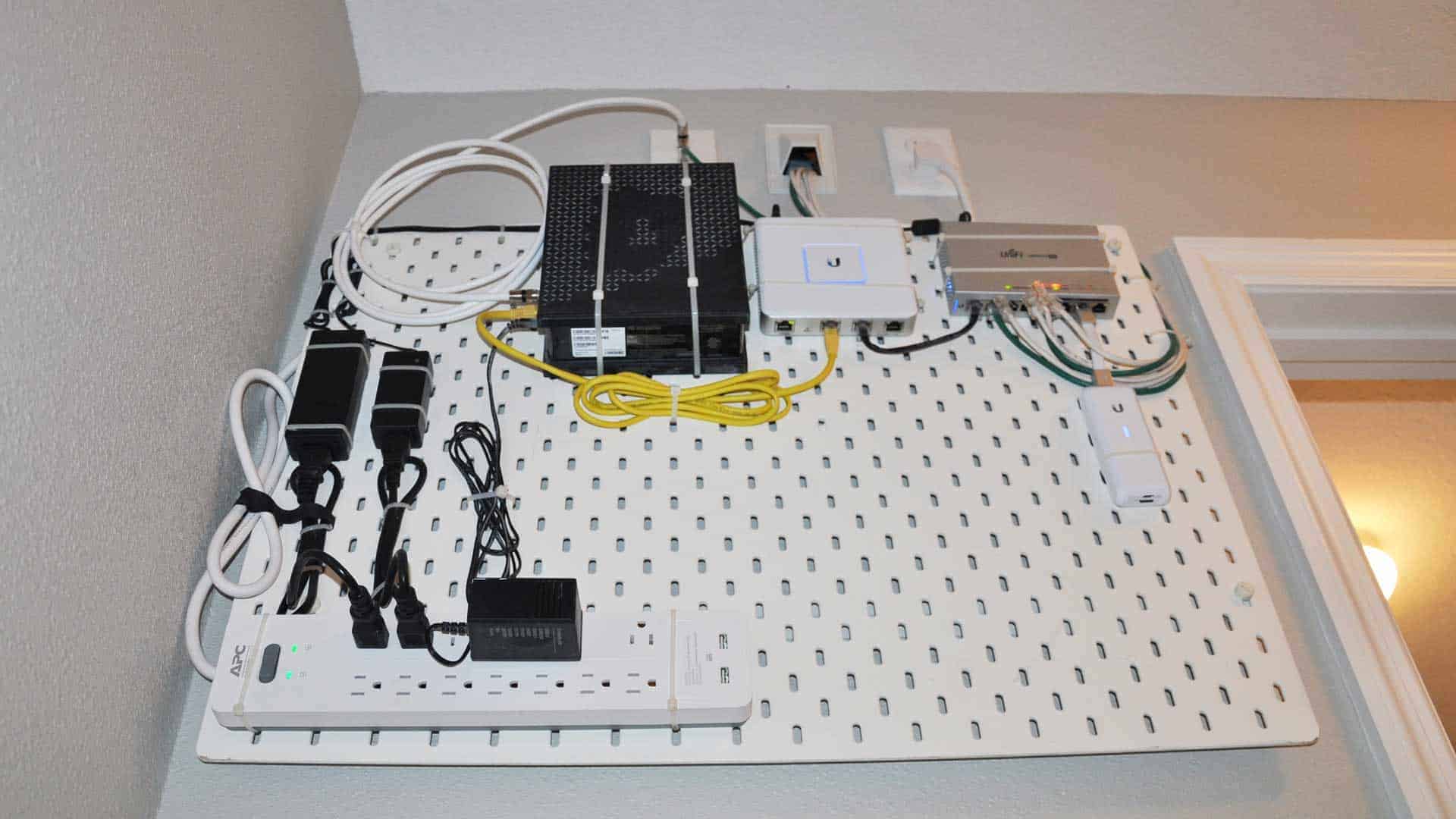 IKEA pegboard perfect for organizing house electronics