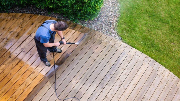 Deck maintenance starts with pressure washing before you can re-stain & seal the wood ...